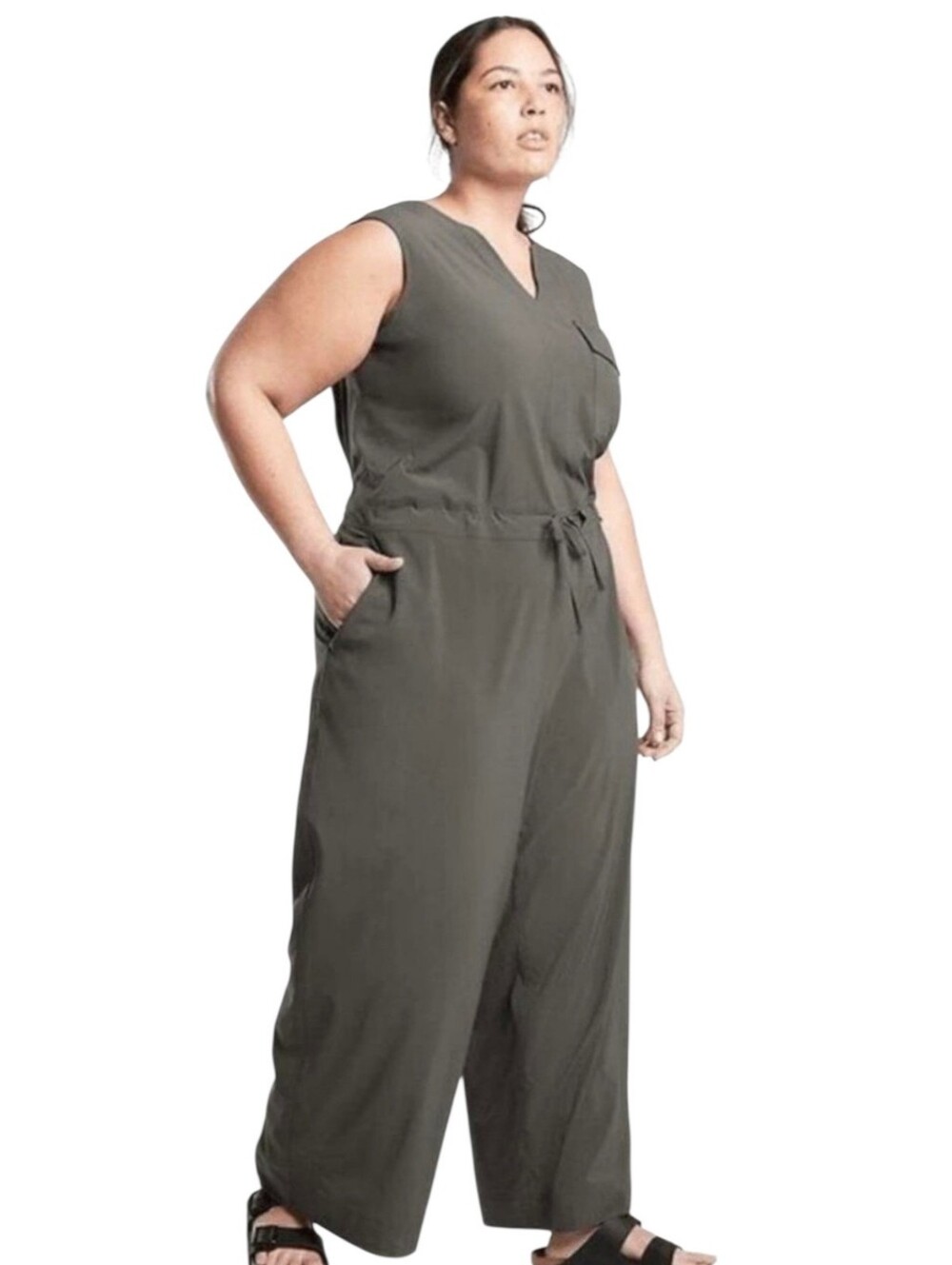 Athleta Olive Green Athleisure Sleeveless Jumpsuit Sizeā 3X